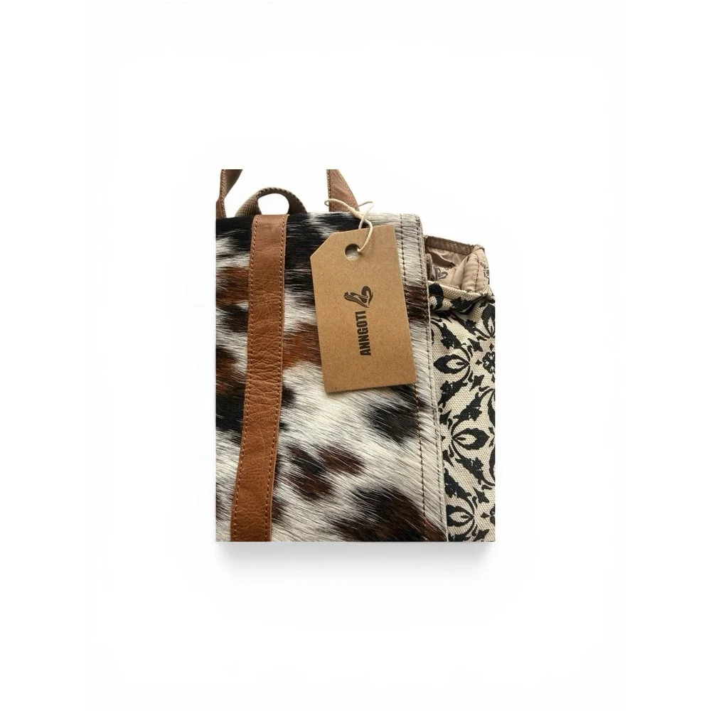 NWT Anngotti Cowhide & Canvas Backpack Western Cow Print Boho Bag